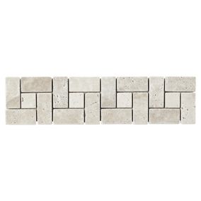 Real tumbled travertine Beige Mosaic Natural stone Border tile, (L)300mm (W)73mm