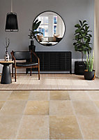 Real tumbled travertine Cream Matt Travertine effect Natural stone Wall & floor Tile, Pack of 3, (L)406mm (W)610mm