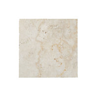 Real tumbled travertine Cream Matt Travertine effect Natural stone Wall & floor Tile, Pack of 4, (L)406mm (W)406mm