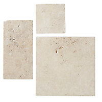 Real tumbled travertine Cream Matt Travertine effect Natural stone Wall & floor Tile, Pack of 6, (L)610mm (W)406mm