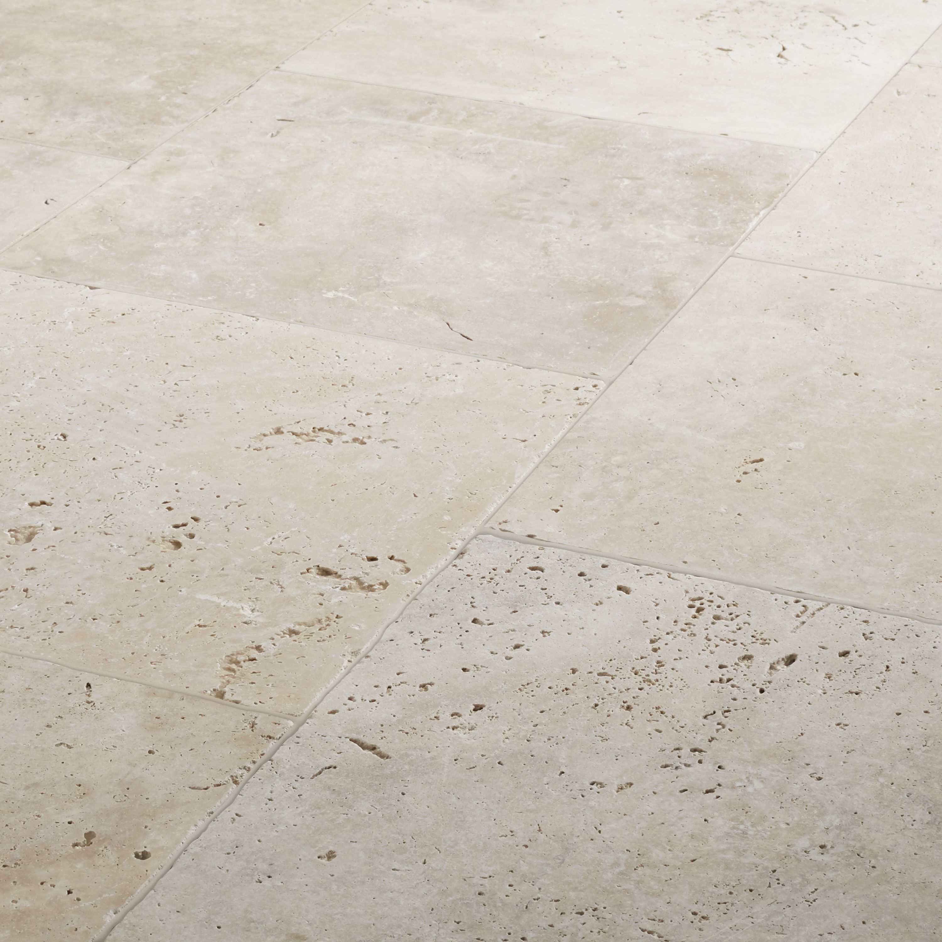 Real Tumbled Travertine Cream Plain Natural Stone Floor Tile, Pack Of 4 ...