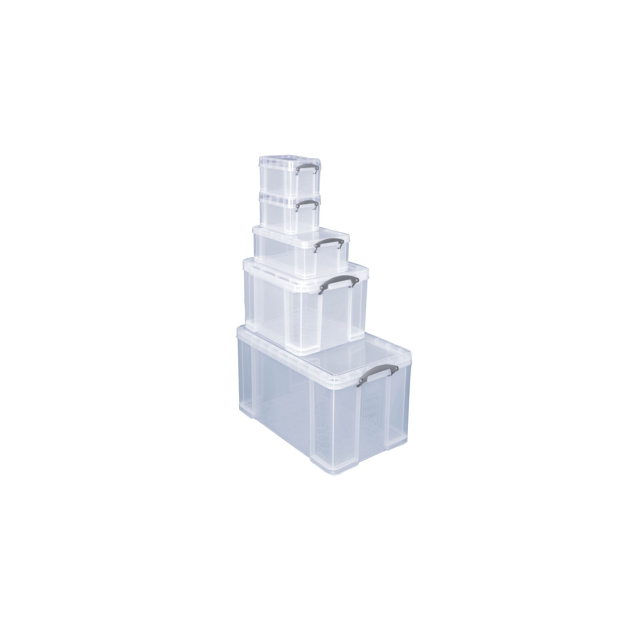 Really Useful Heavy duty Clear Plastic Stackable Storage box & Lid, Set of 5