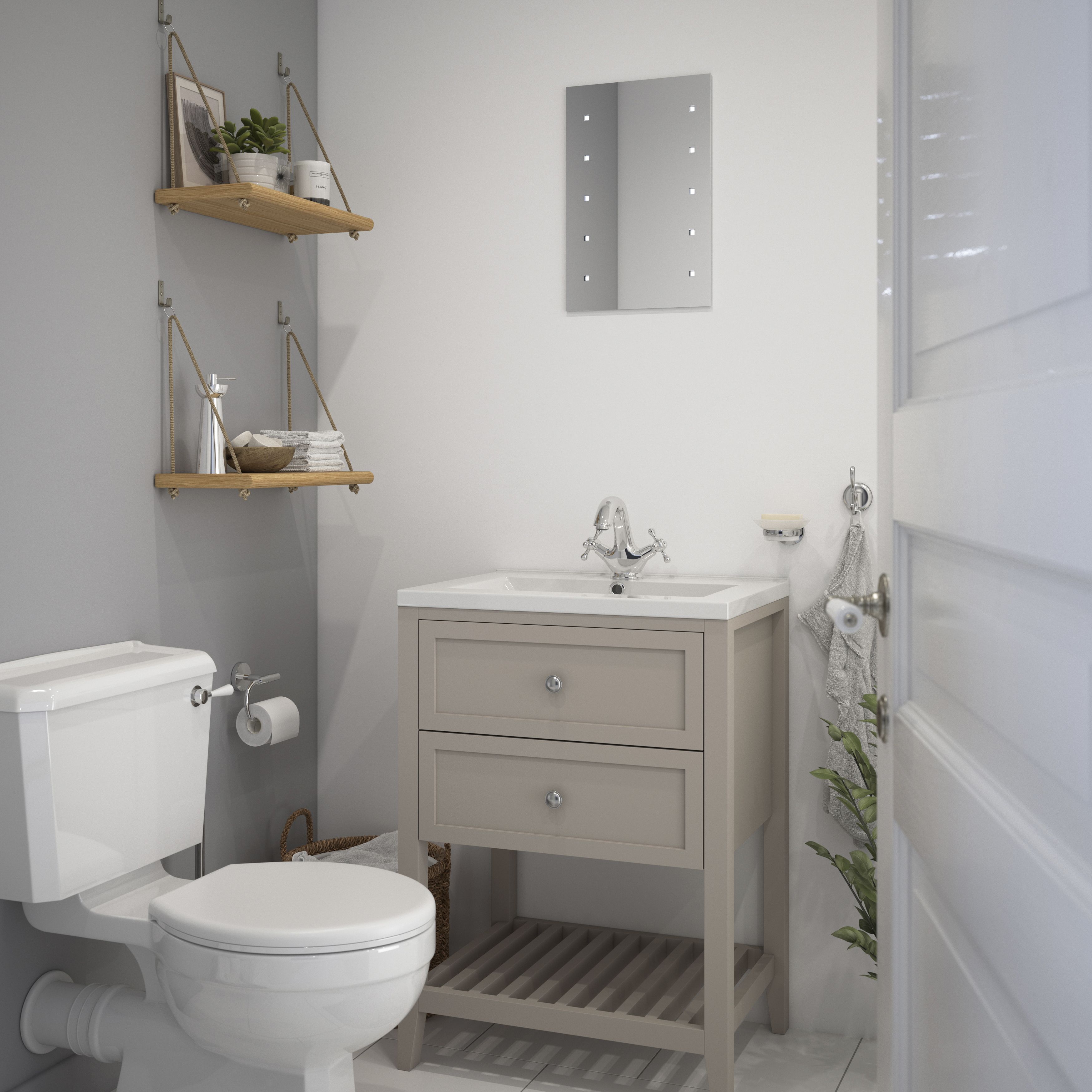 Rectangular Wall-mounted Illuminated Bathroom mirror (H)45cm (W)30cm