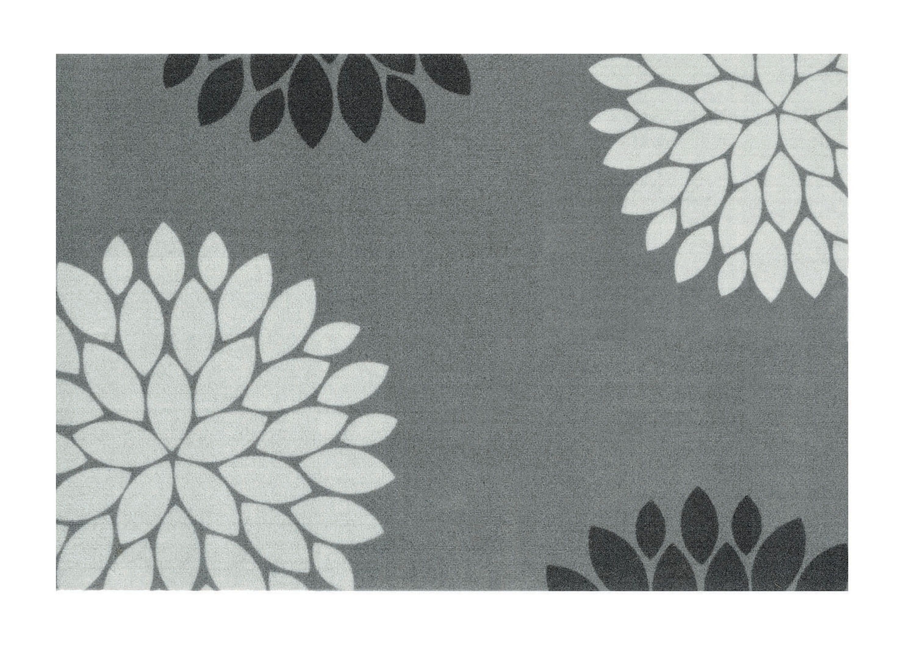 Recylon Grey Floral Heavy duty Mat, 120cm x 67cm