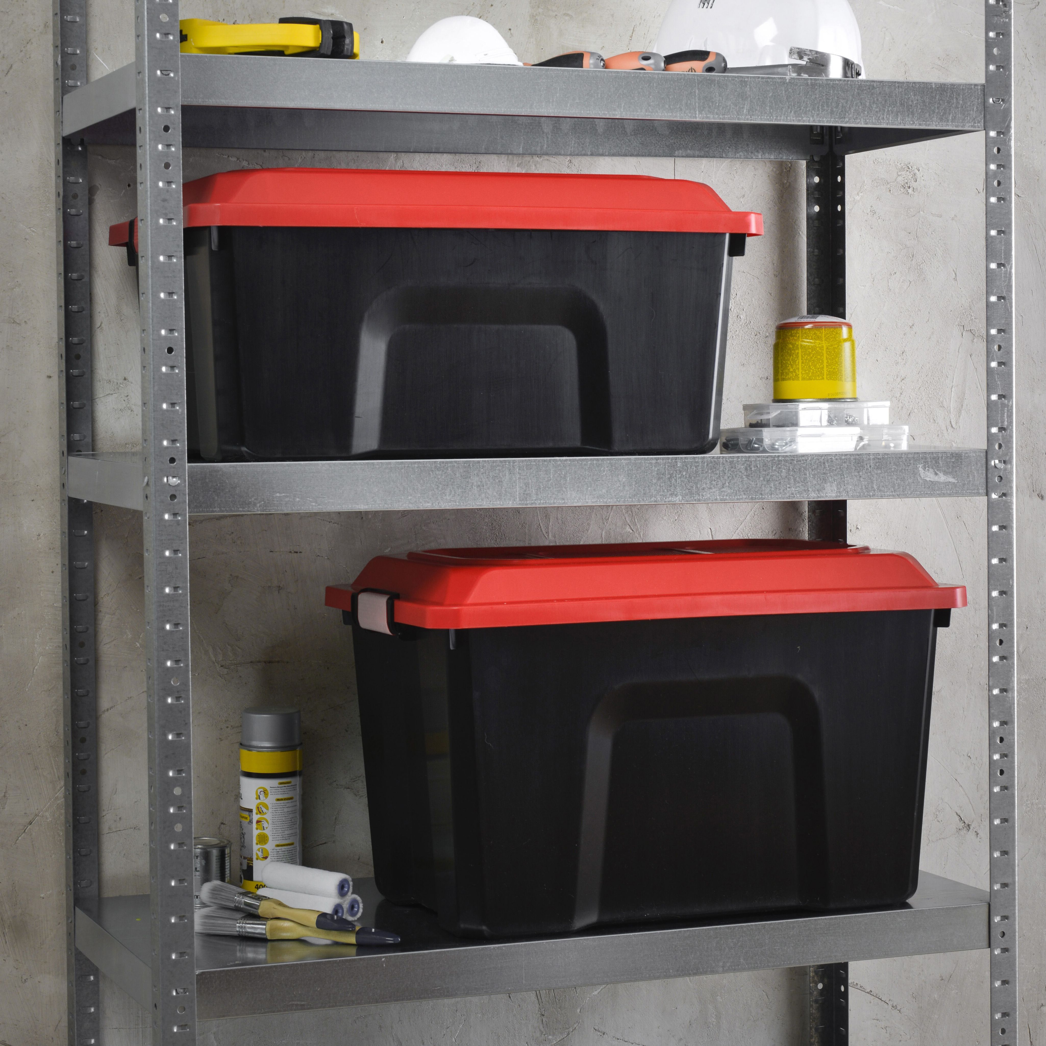 Red & Black Robust trunk 40L Medium Plastic Stackable Storage box & Lid