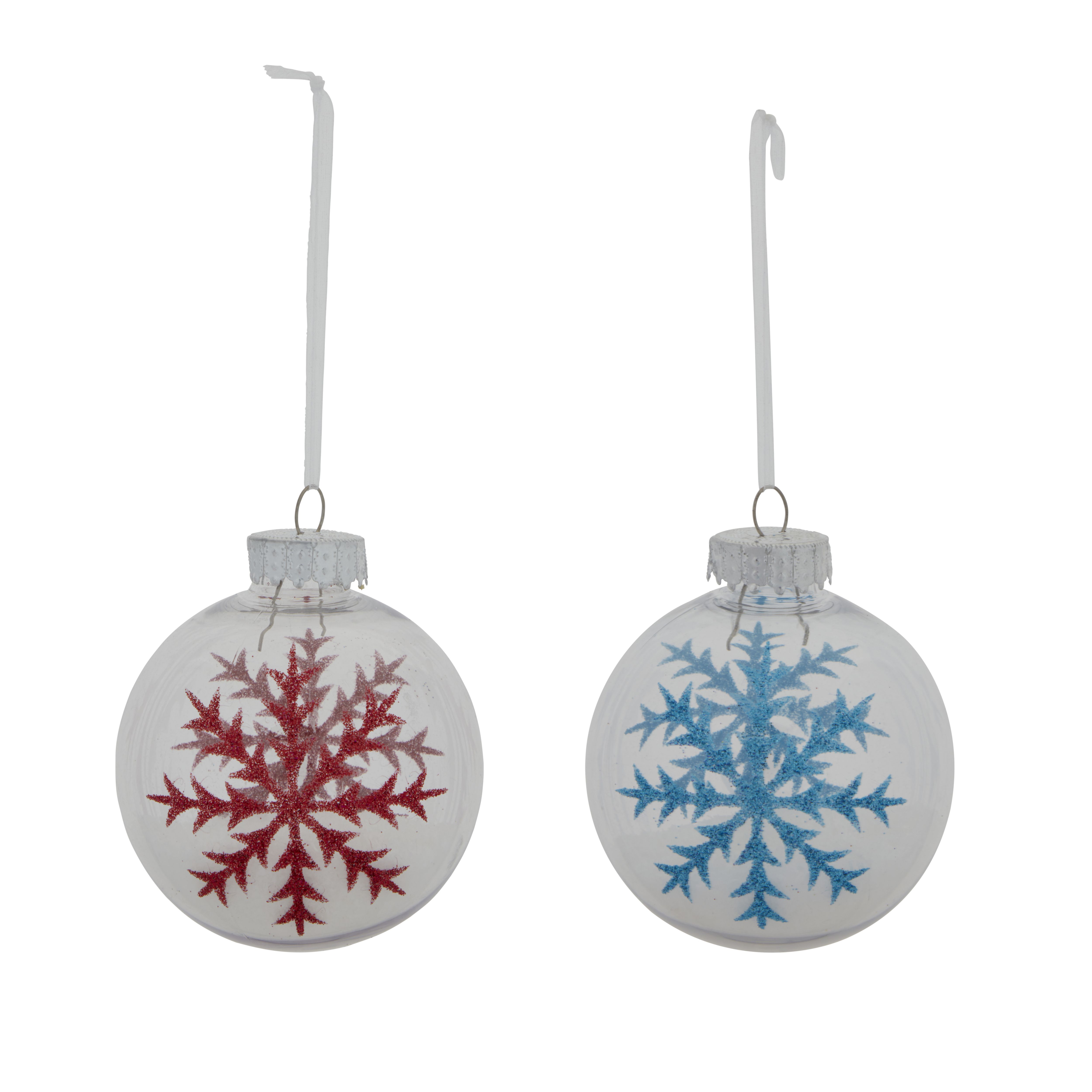 Red & blue Glitter effect Polyethylene terephthalate (PET) Filled Bauble, Set of 2