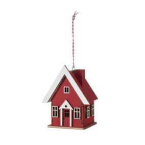 Red Christmas house Wood Hanging ornament