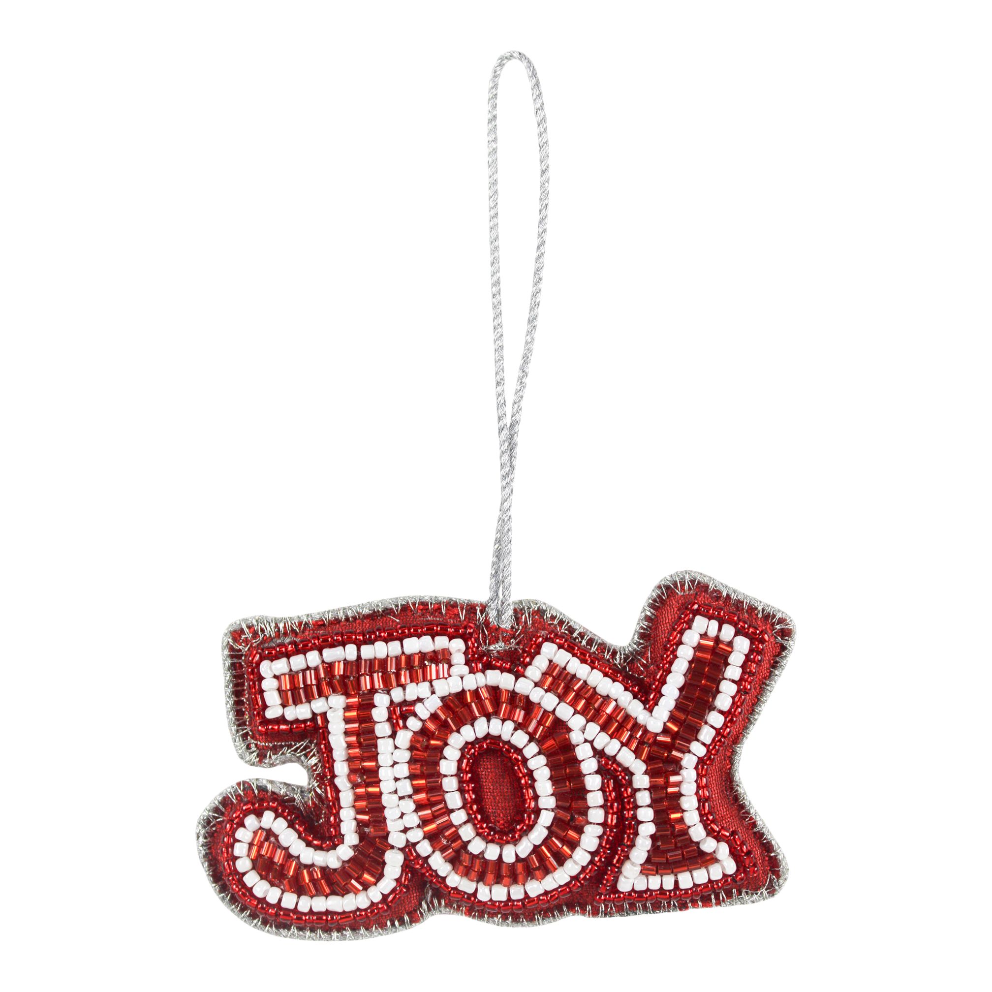 Red Embroidered effect Joy Fabric Hanging ornament DIY at B&Q