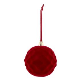 Red Flocked effect Ribbed Plastic Diamond Bauble (D) 80mm