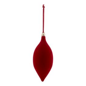 Red Flocked effect Tear drop Plastic Oval Bauble