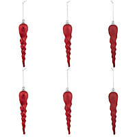 Red Glitter effect Plastic Icicle Bauble, Set of 6