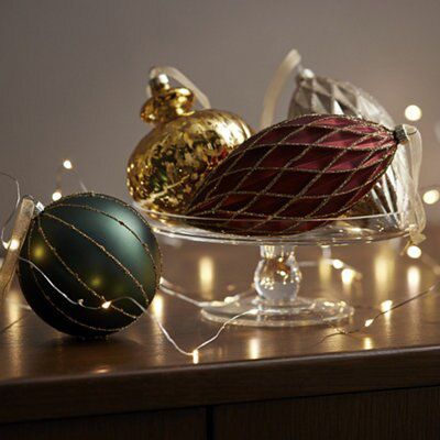 Red Glitter effect Plastic Oval facet Bauble