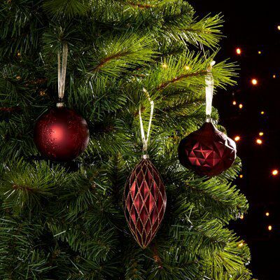 Red Glitter effect Plastic Oval facet Bauble