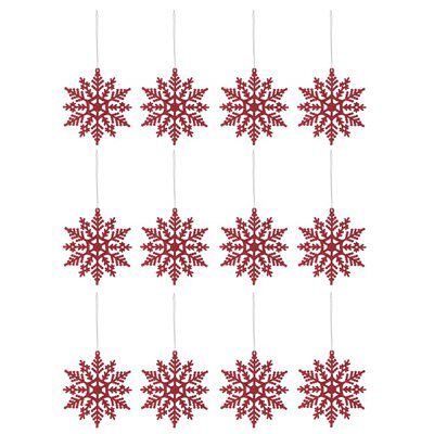 Red Glitter effect Plastic Snowflake Hanging decoration set, Set of 12