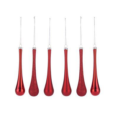 Red Glitter & pearlescent effect Plastic Decoration, Set of 6