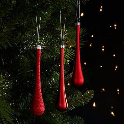 Red Glitter & pearlescent effect Plastic Decoration, Set of 6