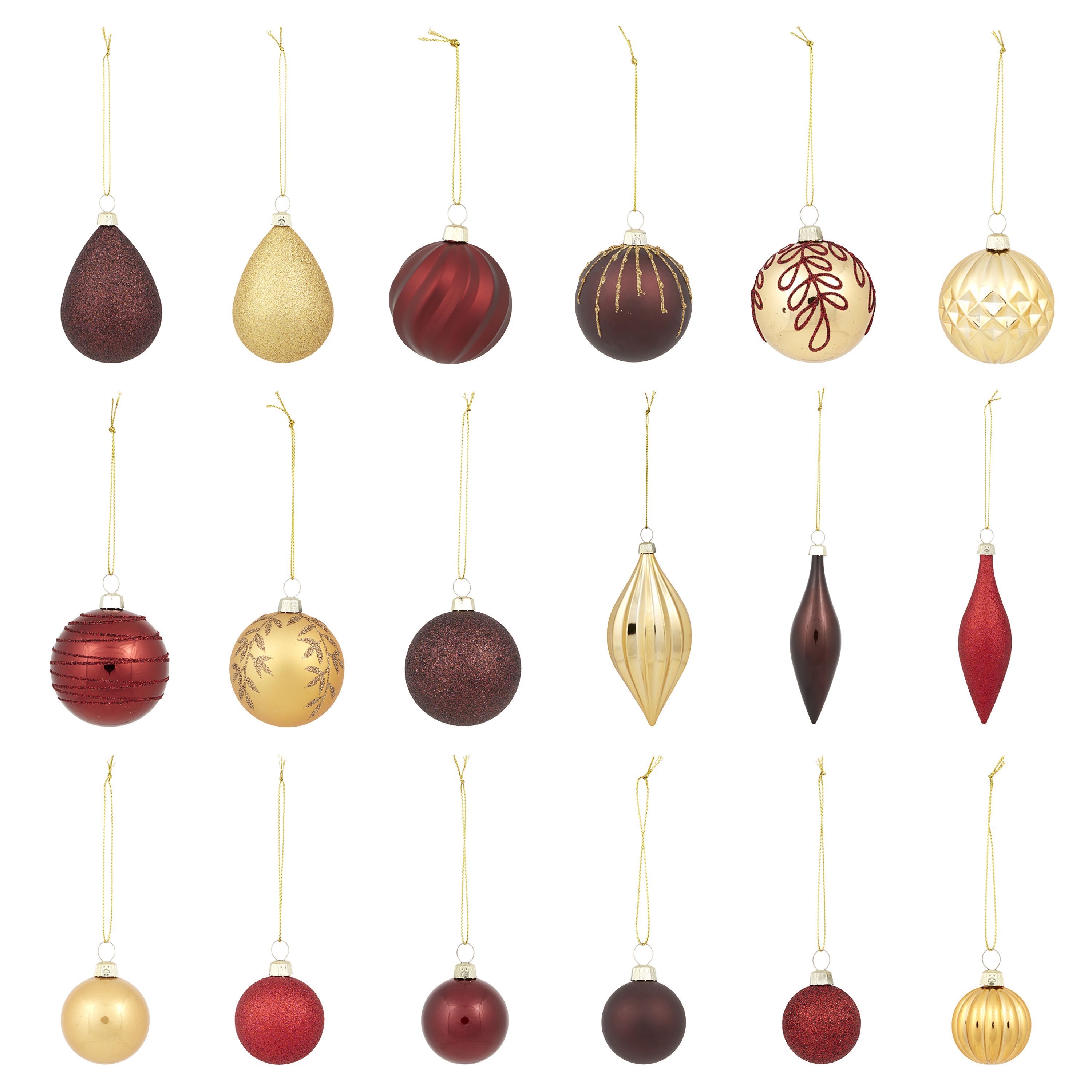 Red & gold Glitter effect Plastic Bauble, Set of 40