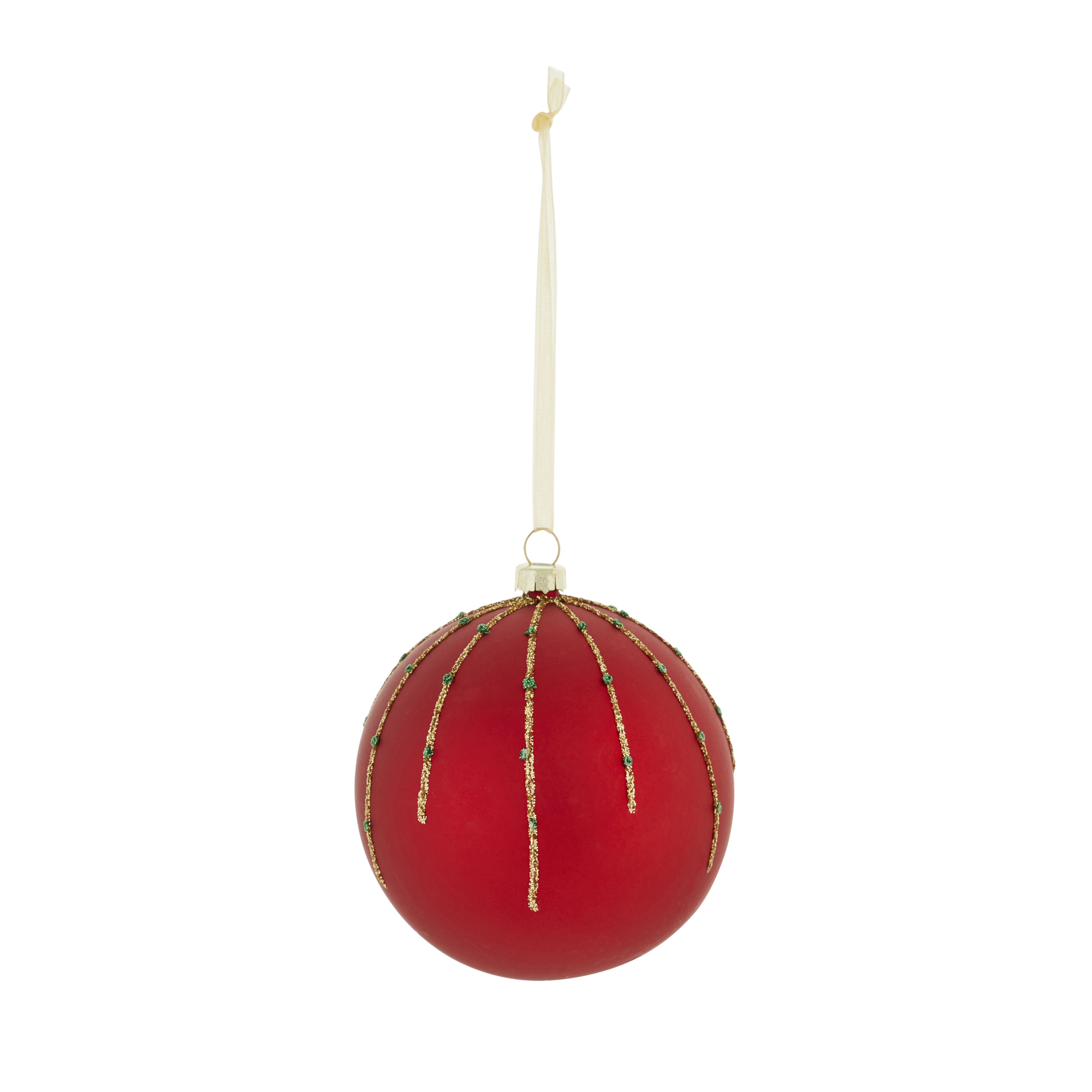 Red & Gold Glitter effect Plastic Bauble | DIY at B&Q