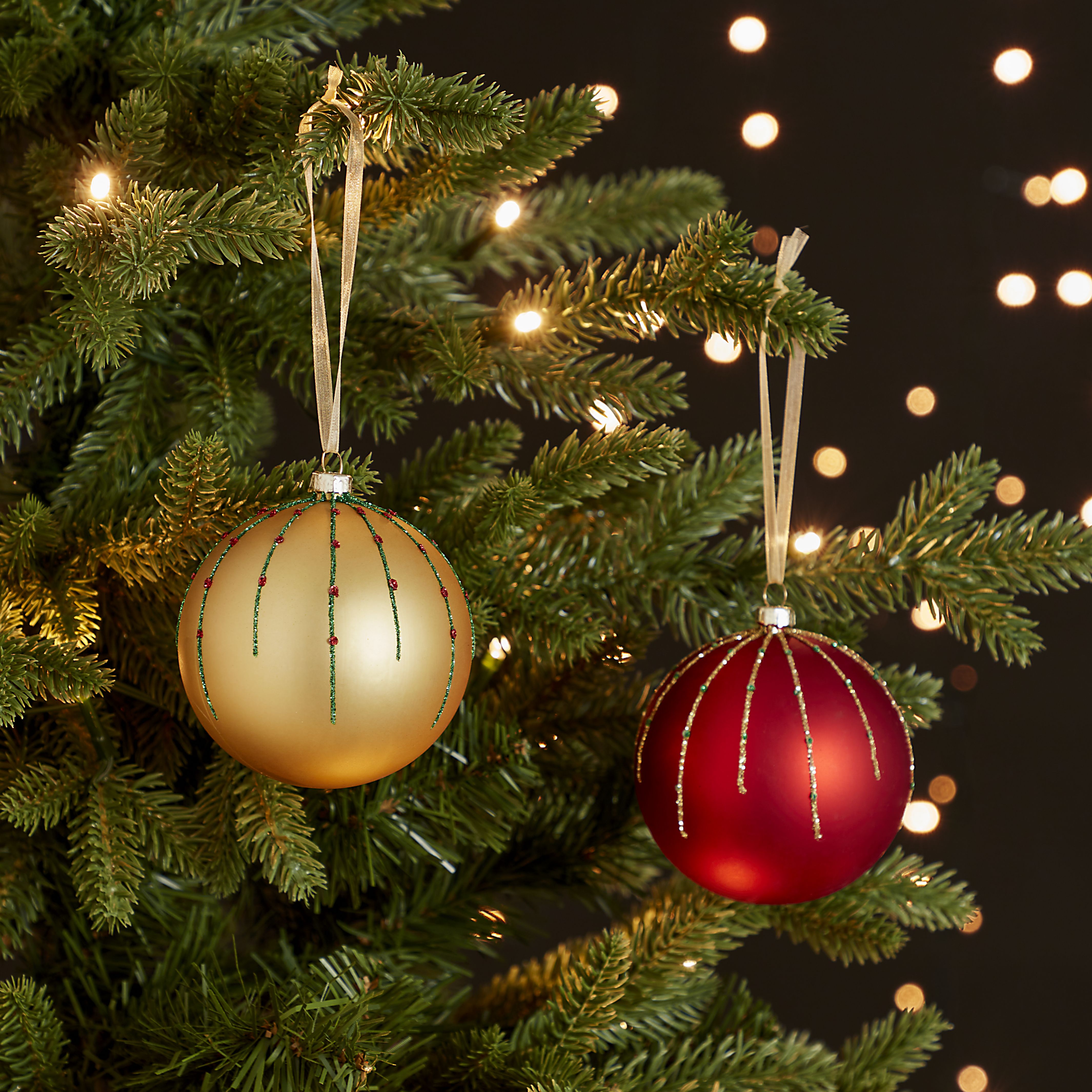 Red & Gold Glitter effect Plastic Bauble