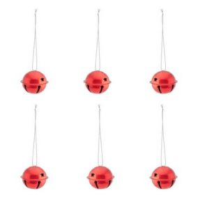 Red Metallic effect Metal Bell Bauble, Set of 6