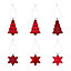 Red Plastic Star & tree Hanging decoration set, Set of 12