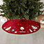 Red Polyester (PES) Santa & friends Christmas tree skirt 100cm(Dia)