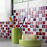 Red & purple Gloss Plain Glass Mosaic tile sheet, (L)300mm (W)300mm