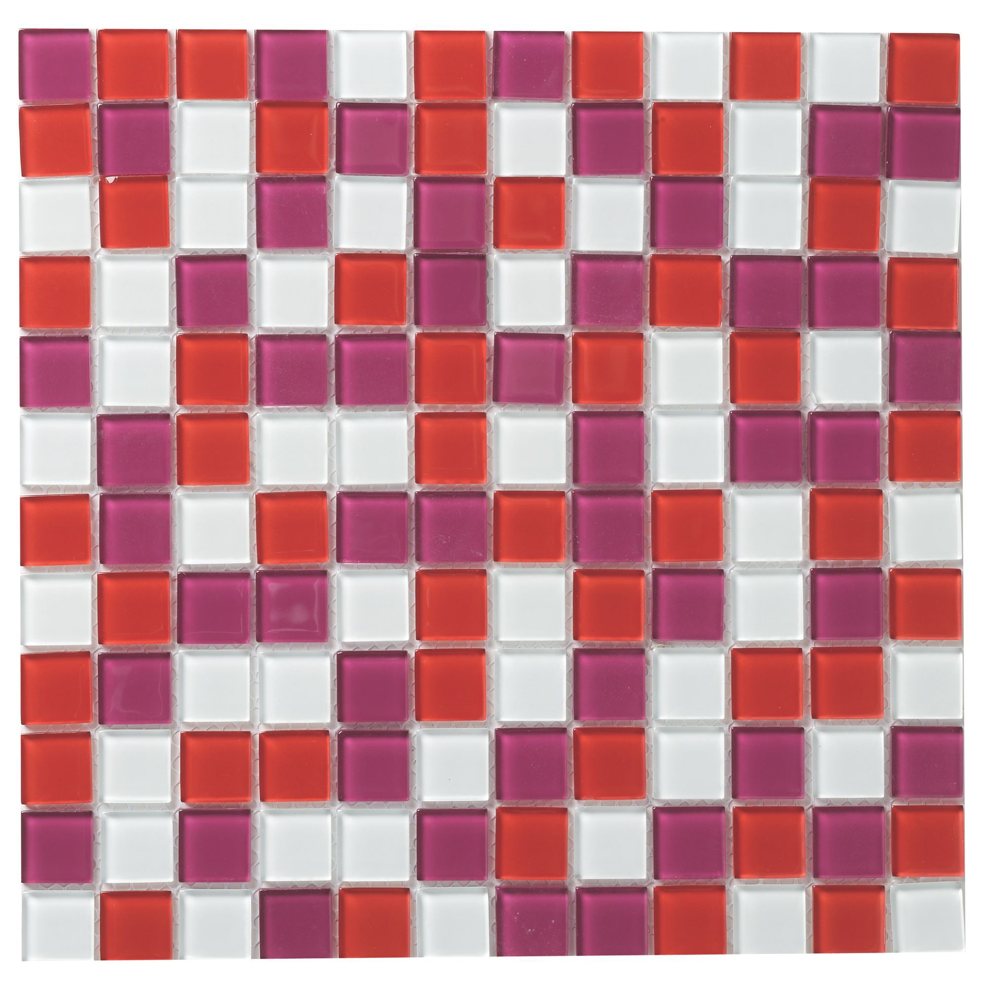 Red & purple Gloss Plain Glass Mosaic tile sheet, (L)300mm (W)300mm