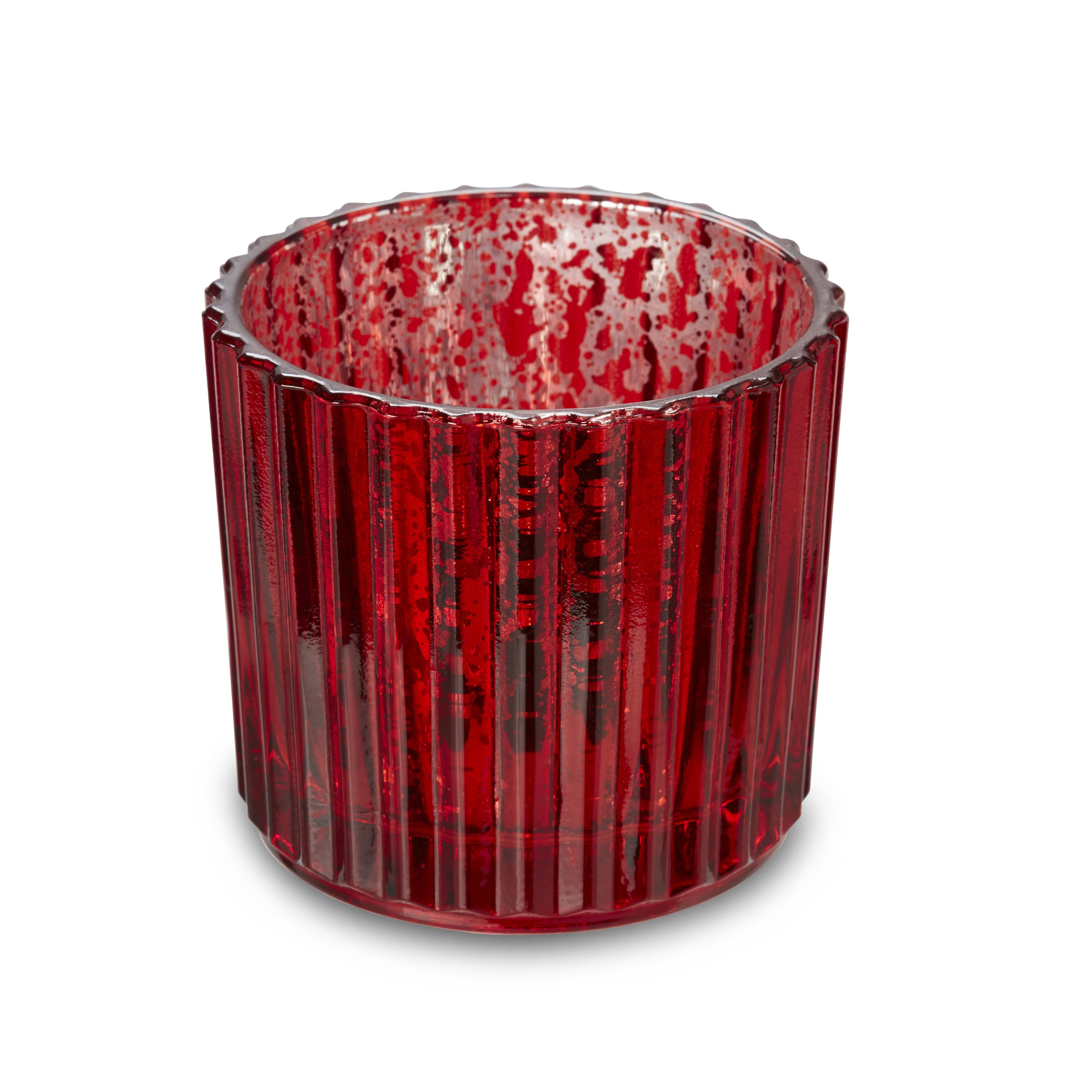 Red Ridged Glass Tea light holder DIY at B&Q