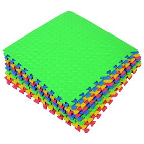 Red, Yellow, Blue & Green Interlocking floor tile 2.88m², Pack of 8