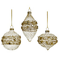 Refined classics Gold effect Decorated Glass Round Bauble (D) 80mm