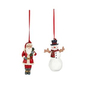 Refined classics Multicolour Santa & snowman Fabric & plastic Hanging decoration set, Set of 2