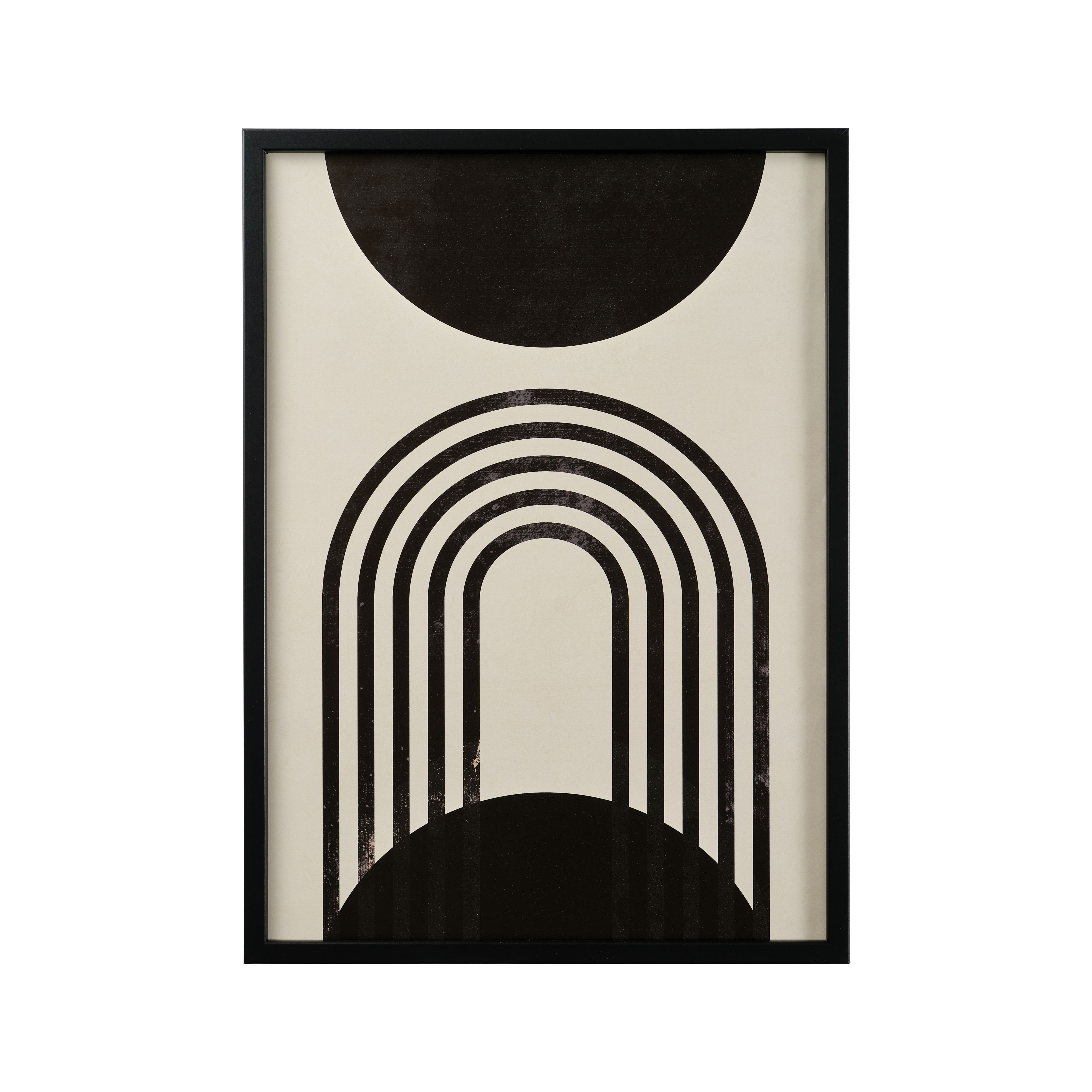 Reflex Abstract lined arch & black shapes Multicolour Framed print (H)73cm x (W)53cm
