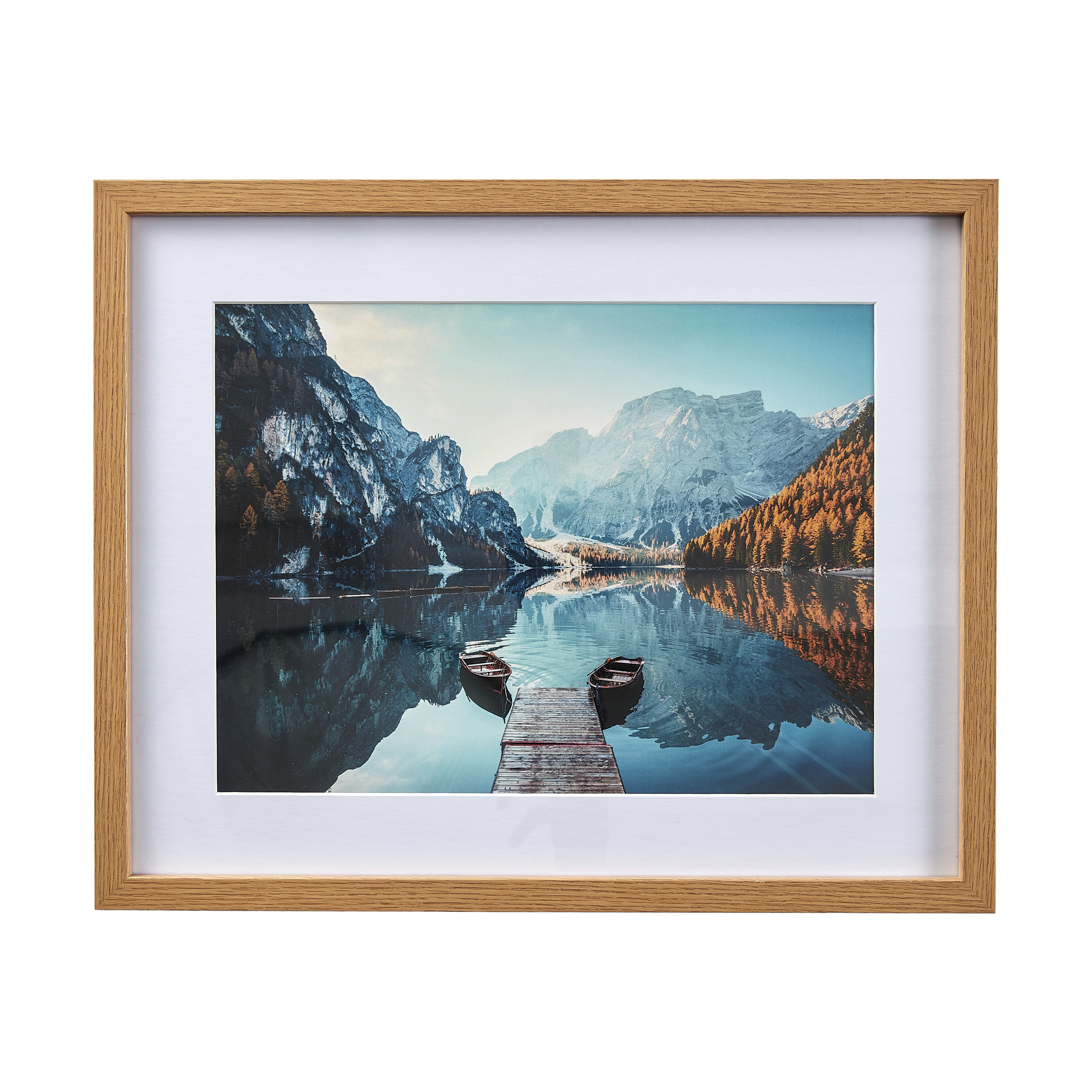 Reflex Mountain landscape Multicolour Framed print (H)43cm x (W)53cm