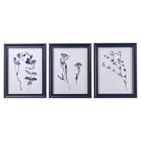 Reflex Watercolour blue floral design Multicolour Framed print (H)43cm x (W)33cm, Set