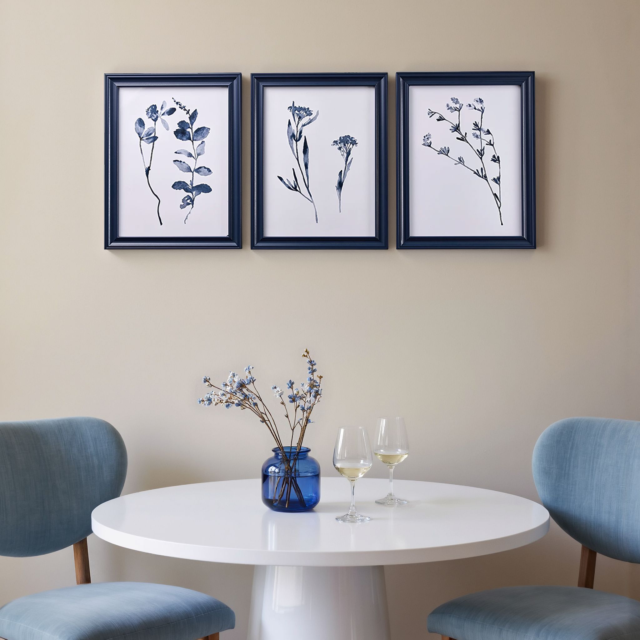 Reflex Watercolour blue floral design Multicolour Framed print (H)43cm ...