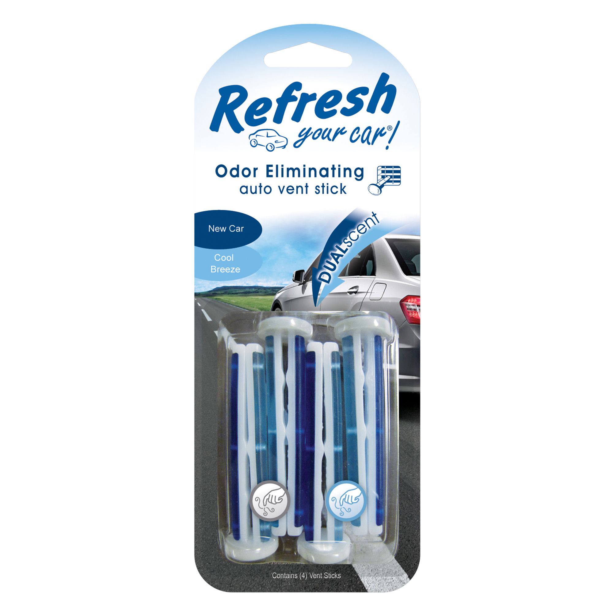 Refresh New car & cool breeze Air freshener vent sticks, Pack of 4