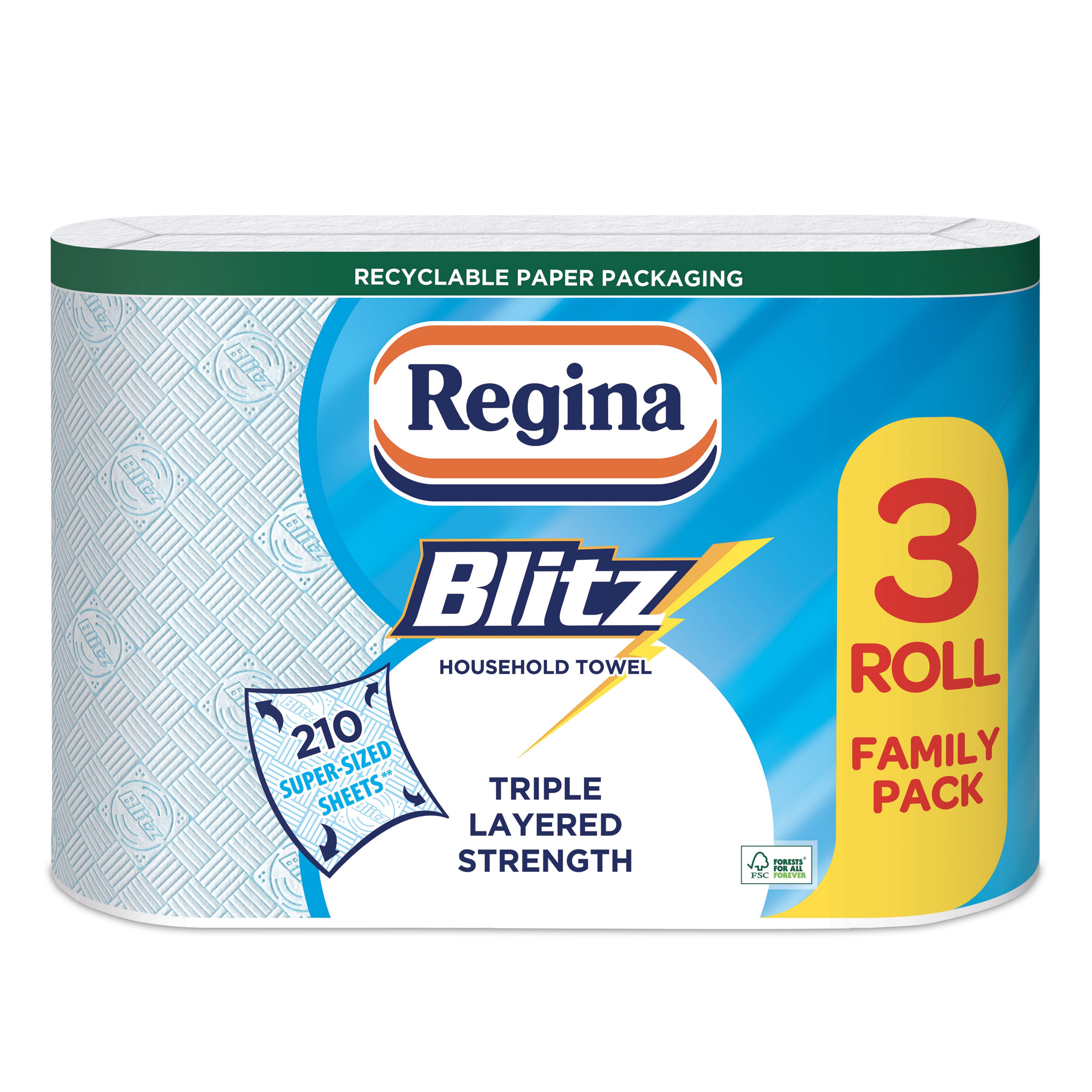 Regina Blitz Blue & white Paper roll, Pack of 3