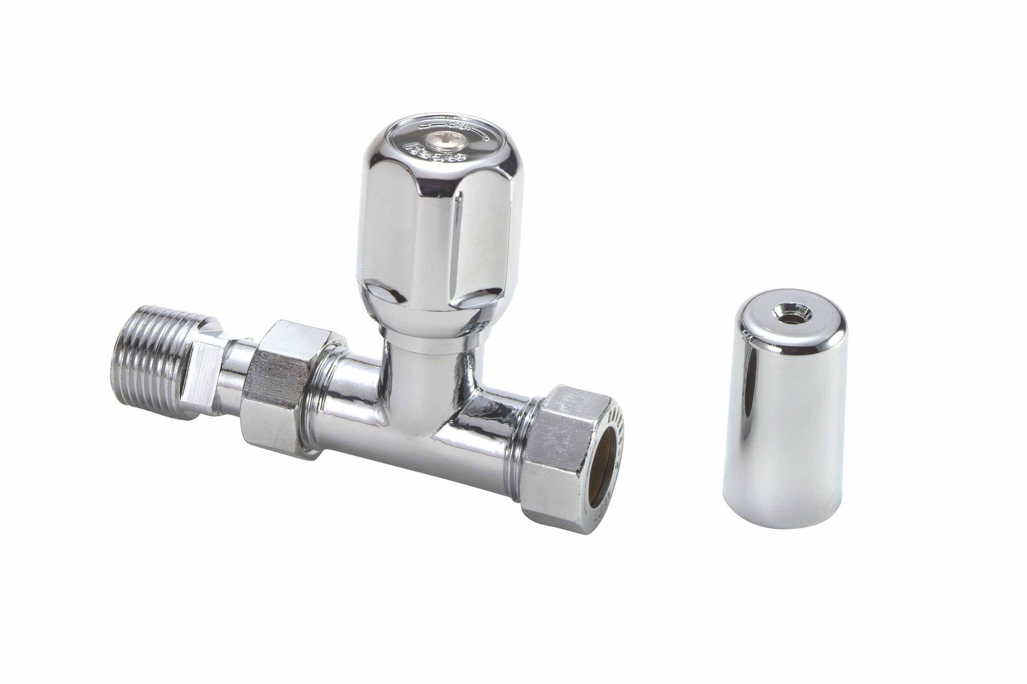 Regis 655003 Chrome effect Straight Radiator valve (Dia)15mm, Pack of 1