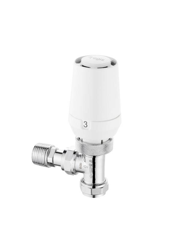 Regis 655009 White Chrome-plated Angled Thermostatic Radiator valve & lockshield