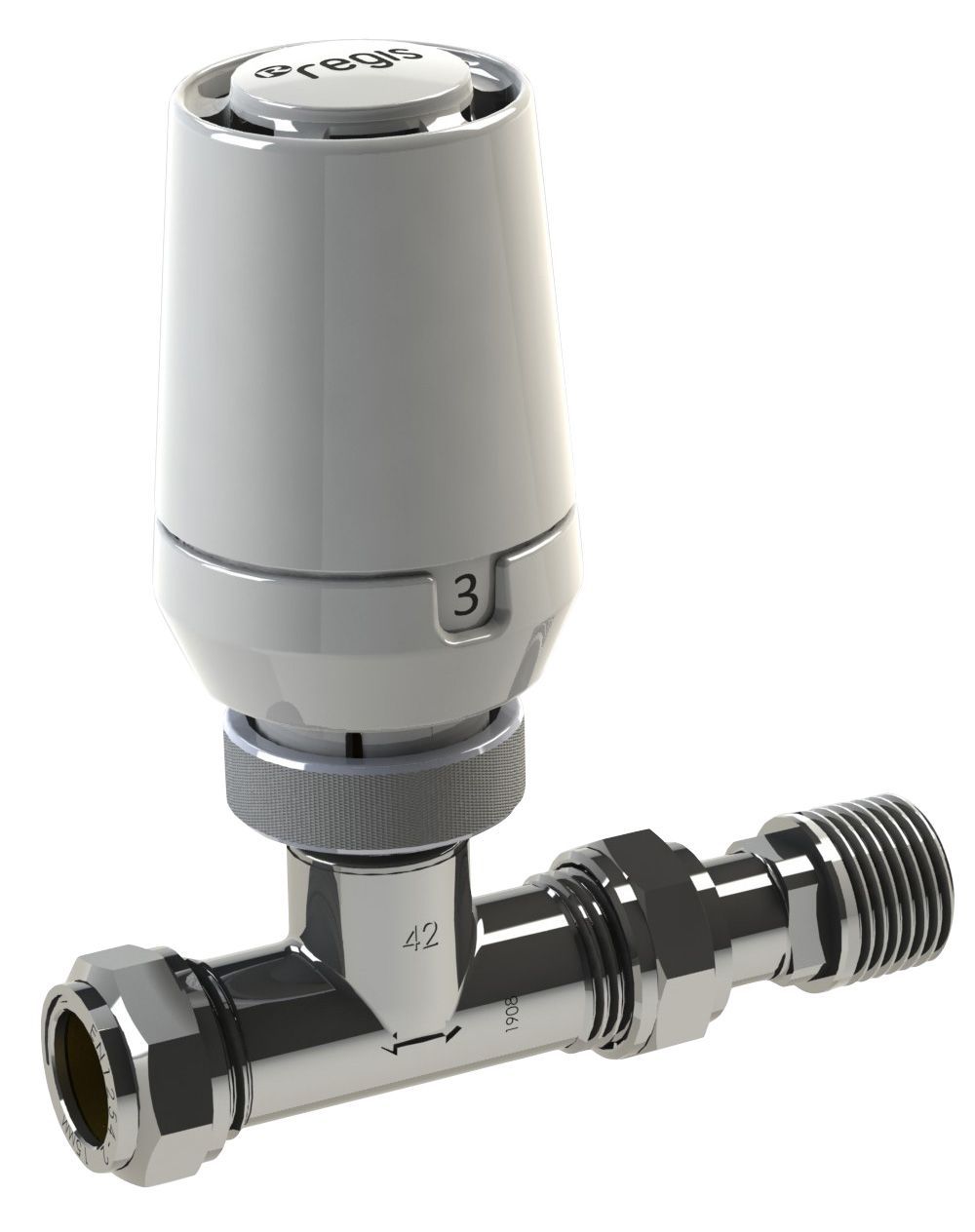 Regis 655012 White Straight Radiator valve & lockshield