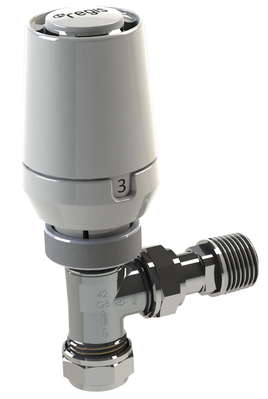 Regis 655013 White Angled Thermostatic Radiator valve DIY at B&Q