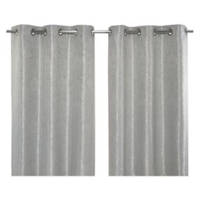 Rehua Grey Damask Lined Eyelet Curtain (W)117cm (L)137cm, Pair