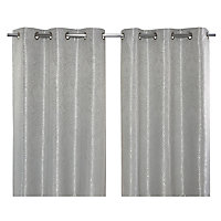 Rehua Grey Damask Lined Eyelet Curtain (W)167cm (L)183cm, Pair