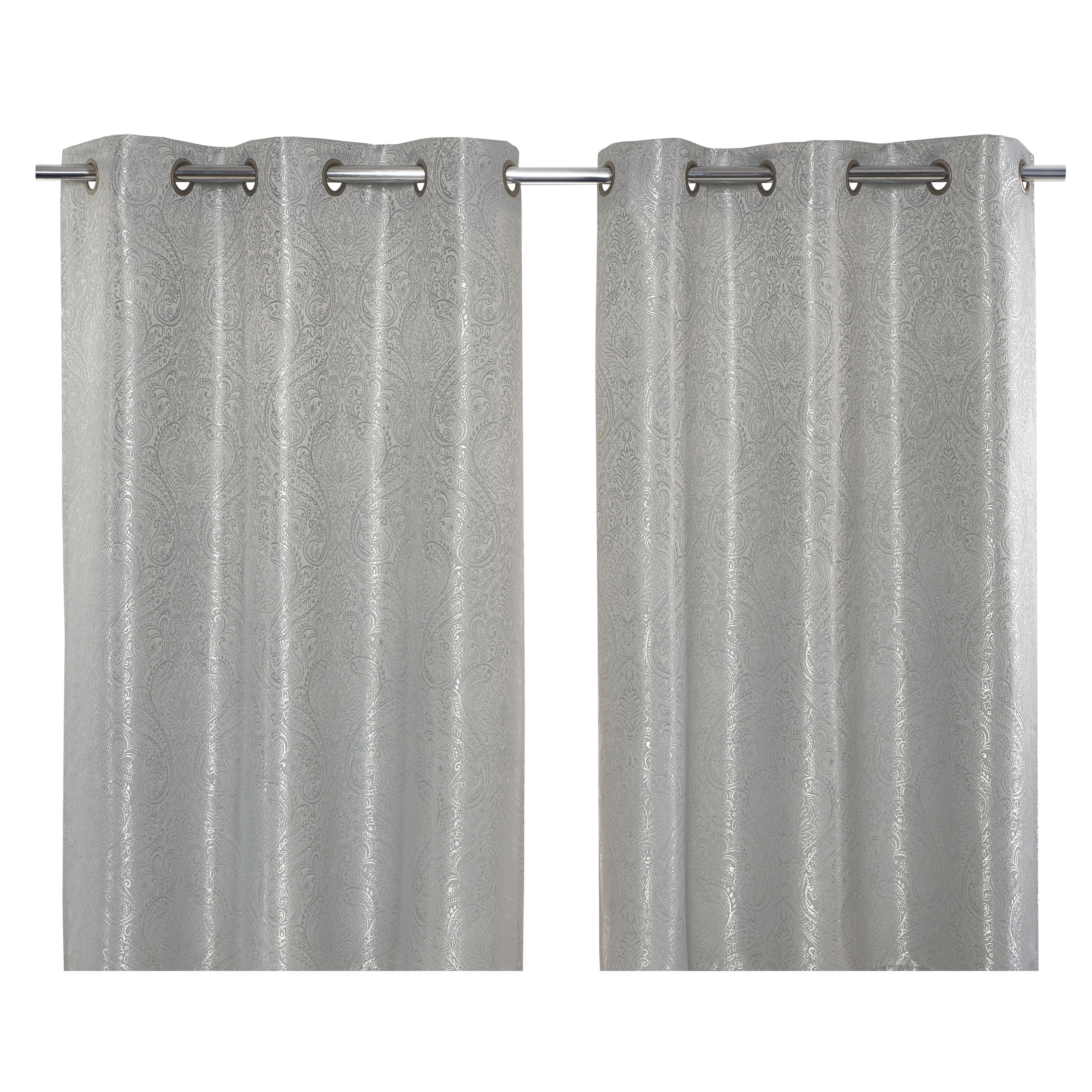 Rehua Grey Damask Lined Eyelet Curtain (W)228cm (L)228cm, Pair | DIY at B&Q