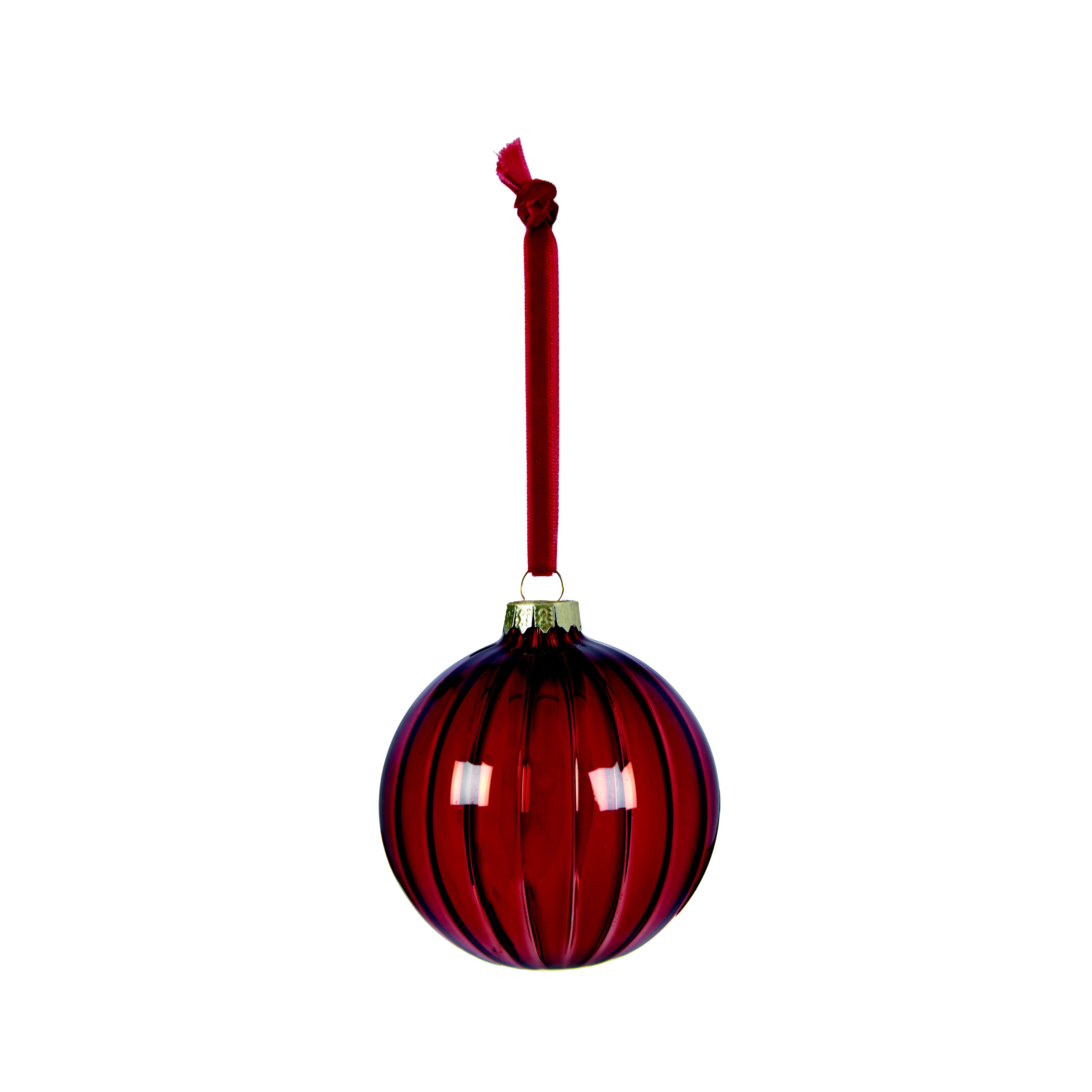 Ribbed Glass Round Bauble (D) 80mm - Red