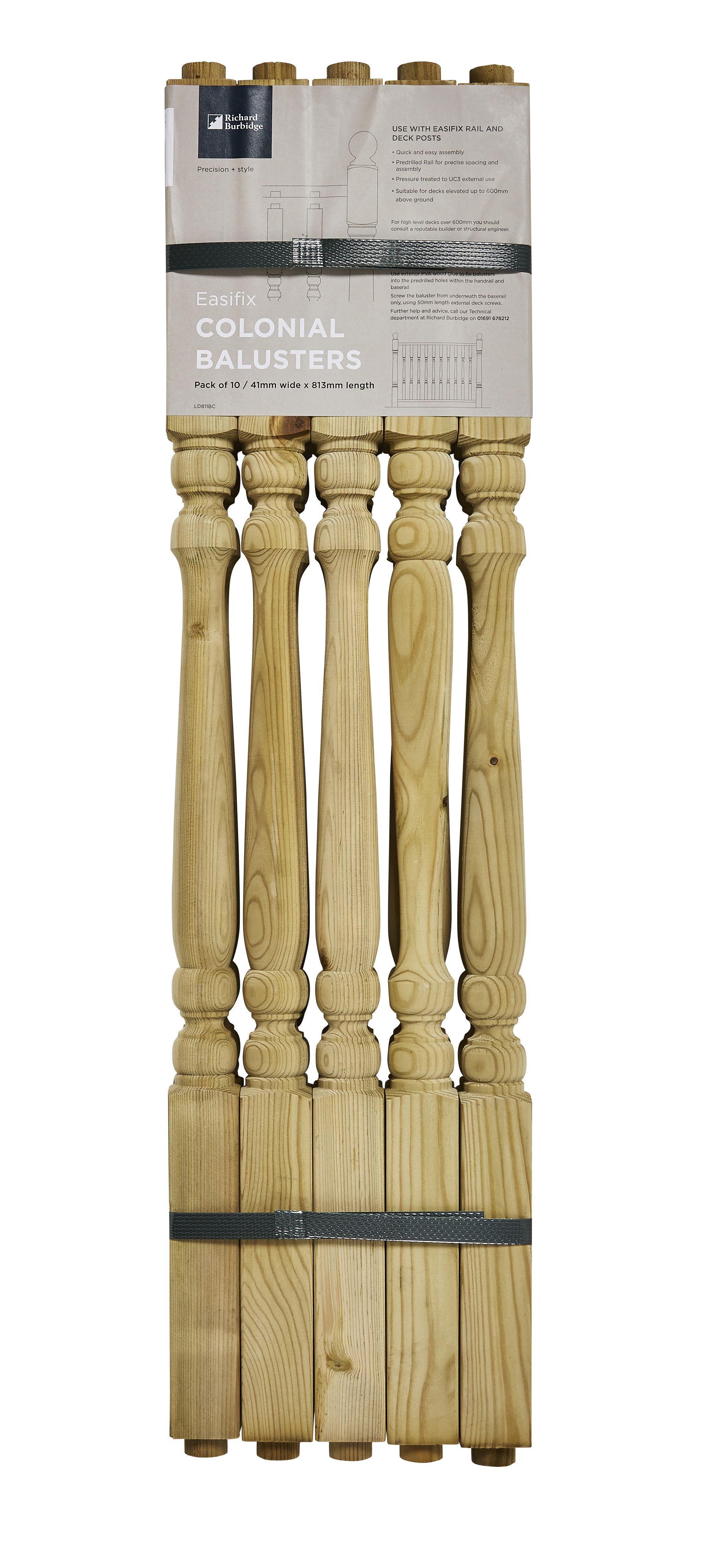 Richard Burbidge Colonial Green Softwood Deck spindle (L)0.81m (W)41mm (T)41mm, Pack of 10