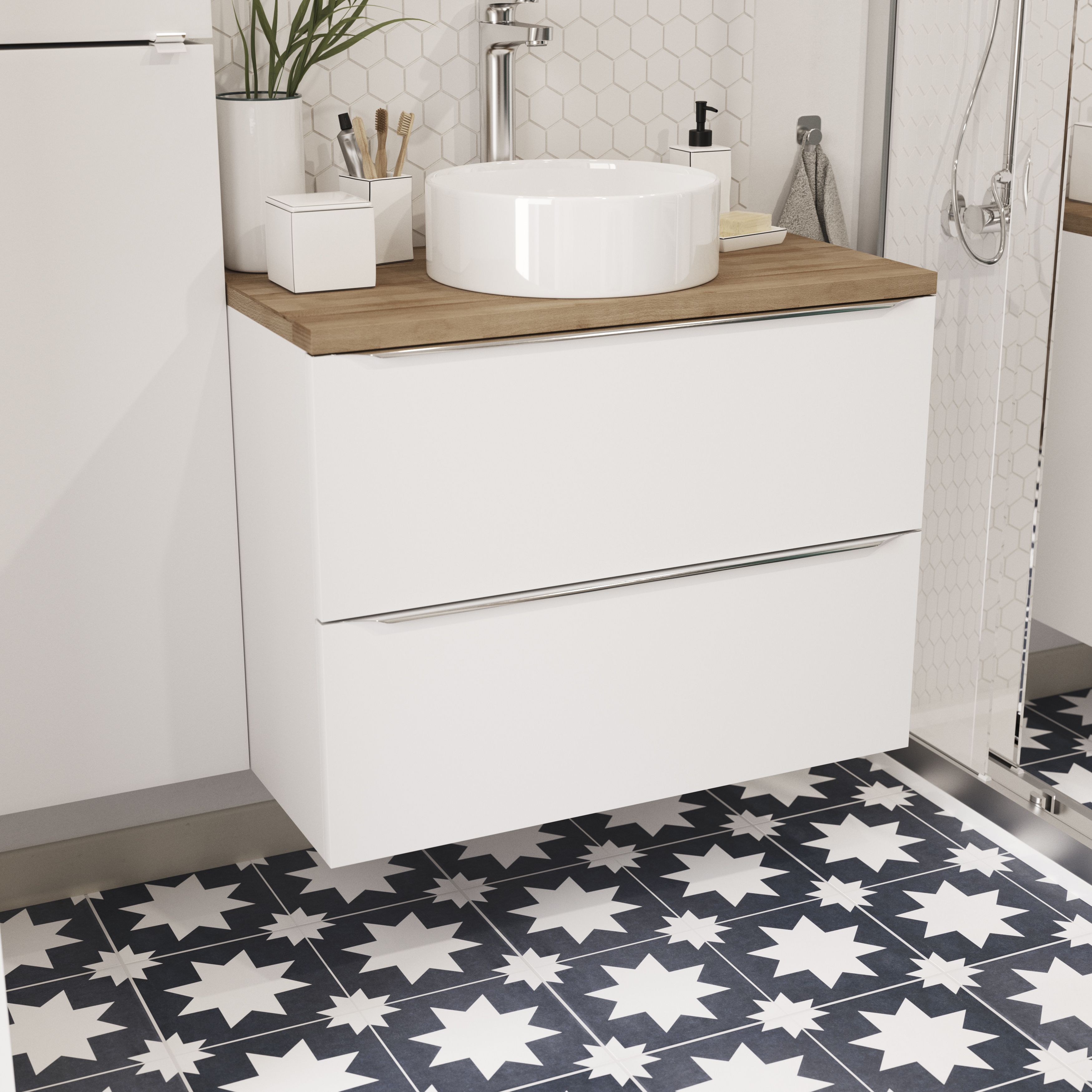 Rigel Blue Matt Patterned Porcelain Wall & floor Tile Sample