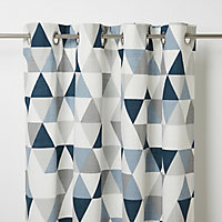 Rima Blue & grey Triangle Unlined Eyelet Curtain (W)140cm (L)260cm, Single