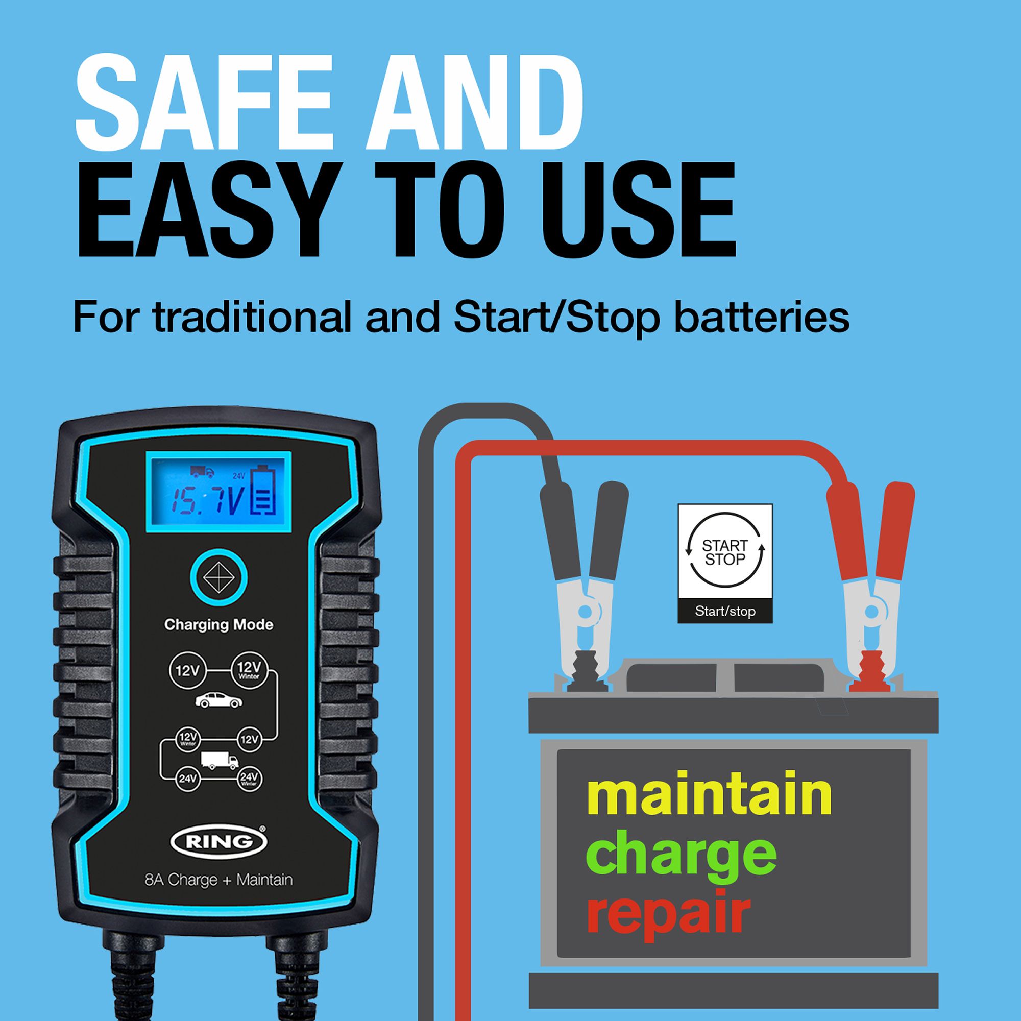 Ring Automotive 800 Series 8A Smart car battery charger